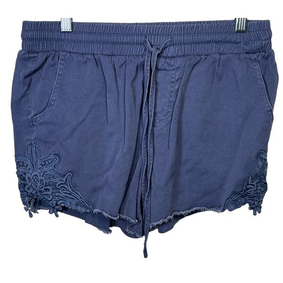Knox Rose Blue Chambray Pull-On Shorts Women’s Small Lace Hem Boho - Picture 1 of 11